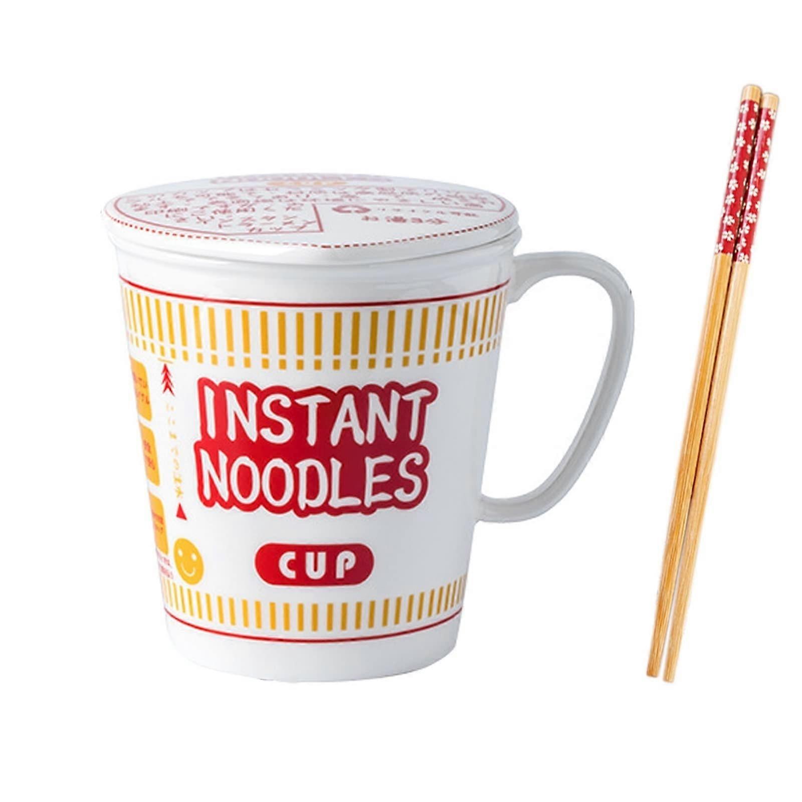 Ramen Bowl with Lid Ceramic Soup Cup Microwave Safe SpillProof Handle Easy to Clean Red