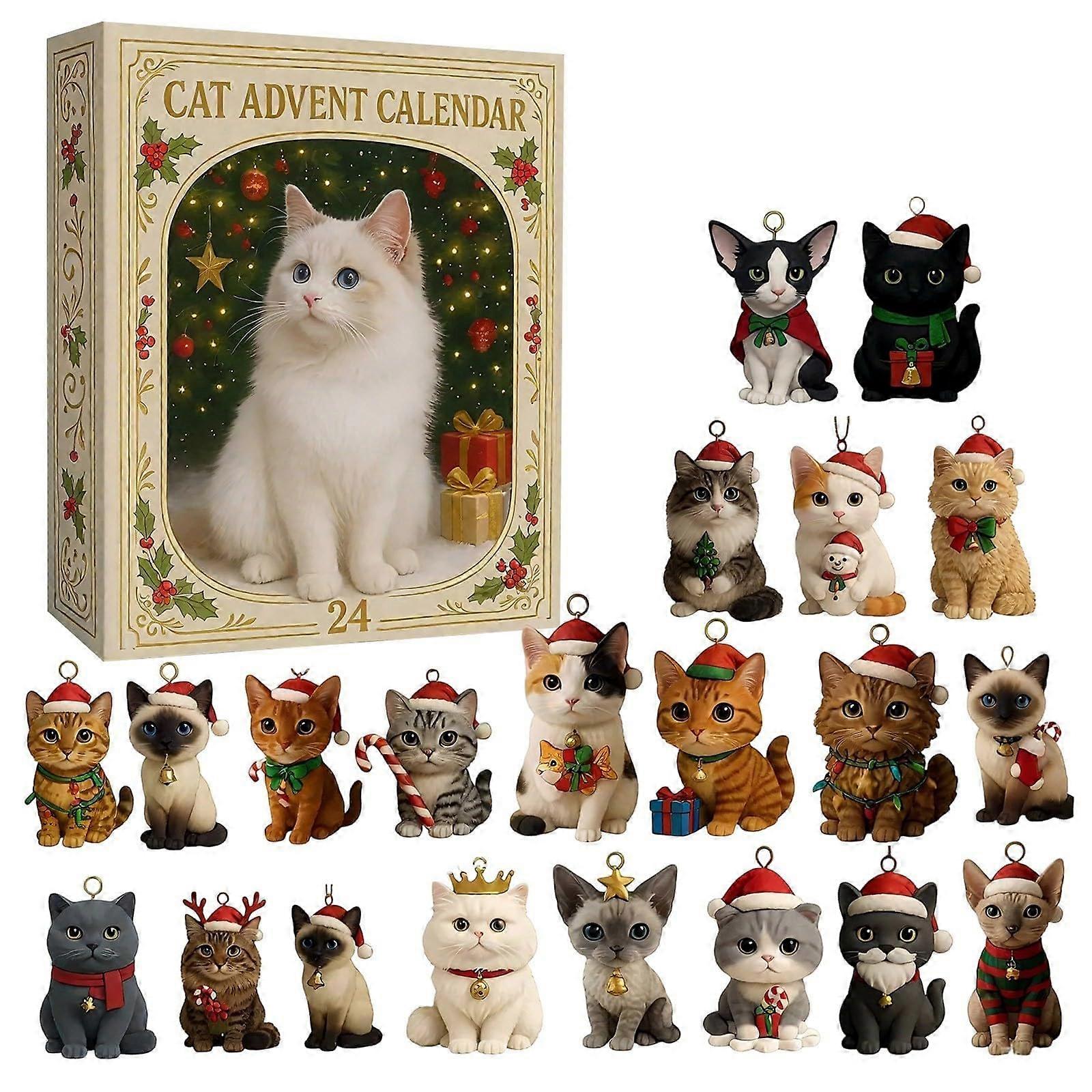 Cat Advent Calendar 2025 with 24 Daily Cat Figurines, Festive Christmas Countdown for Cat Lovers