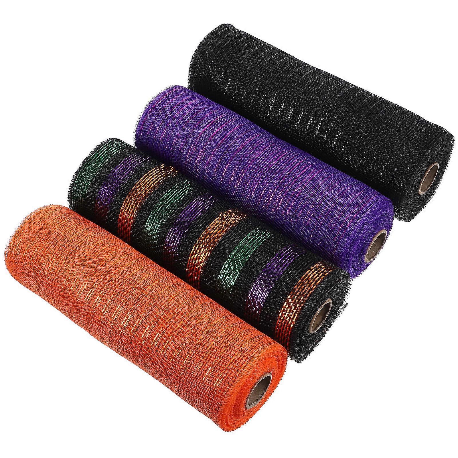 Mesh Ribbon Halloween Bow for Wreath Crafts 4 Rolls Assorted Colors