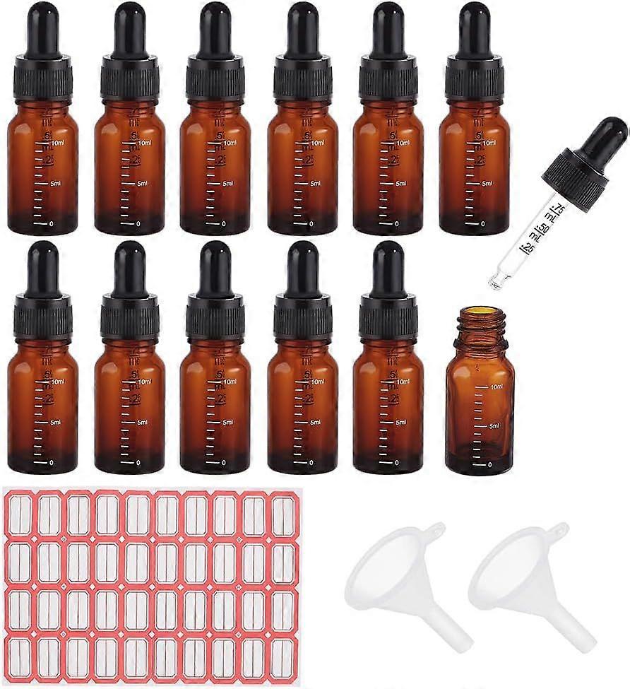 10ml Glass Dropper Bottle 12pcs Glass Bottles with Droppers Brown Dropper Bottles with Labels and Funnel Glass Tincture Bottles with Graduated for Ess
