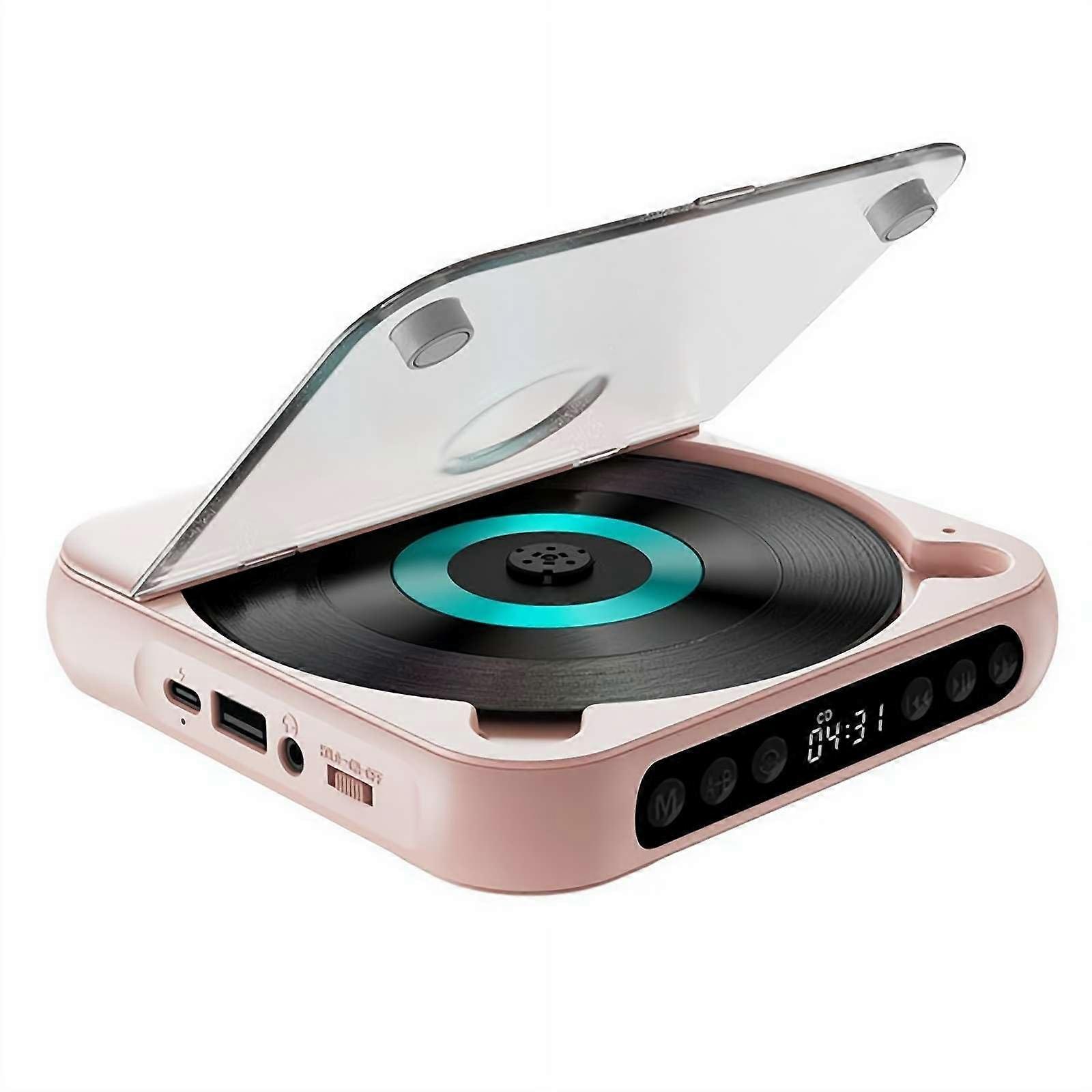 Portable CD Player With Bluetooth 5.3, Retro Desktop CD Player, Rechargeable for Home and Car, CD/CDR/CDRW/MP3, Pink