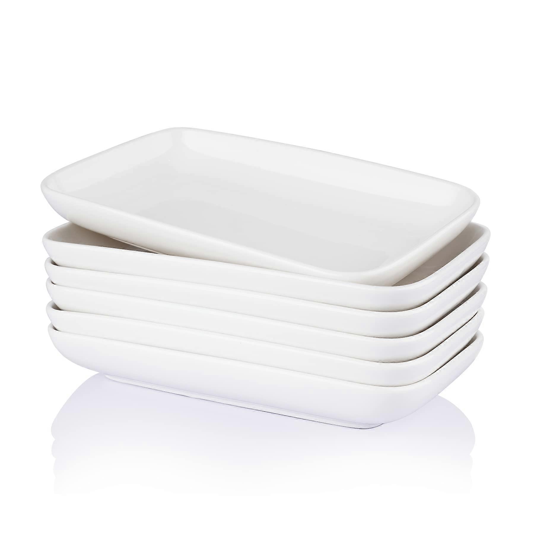8 Inch White Porcelain Serving Plates Set of 6, Rectangular Salad Dessert Sushi Trays, Microwave Safe