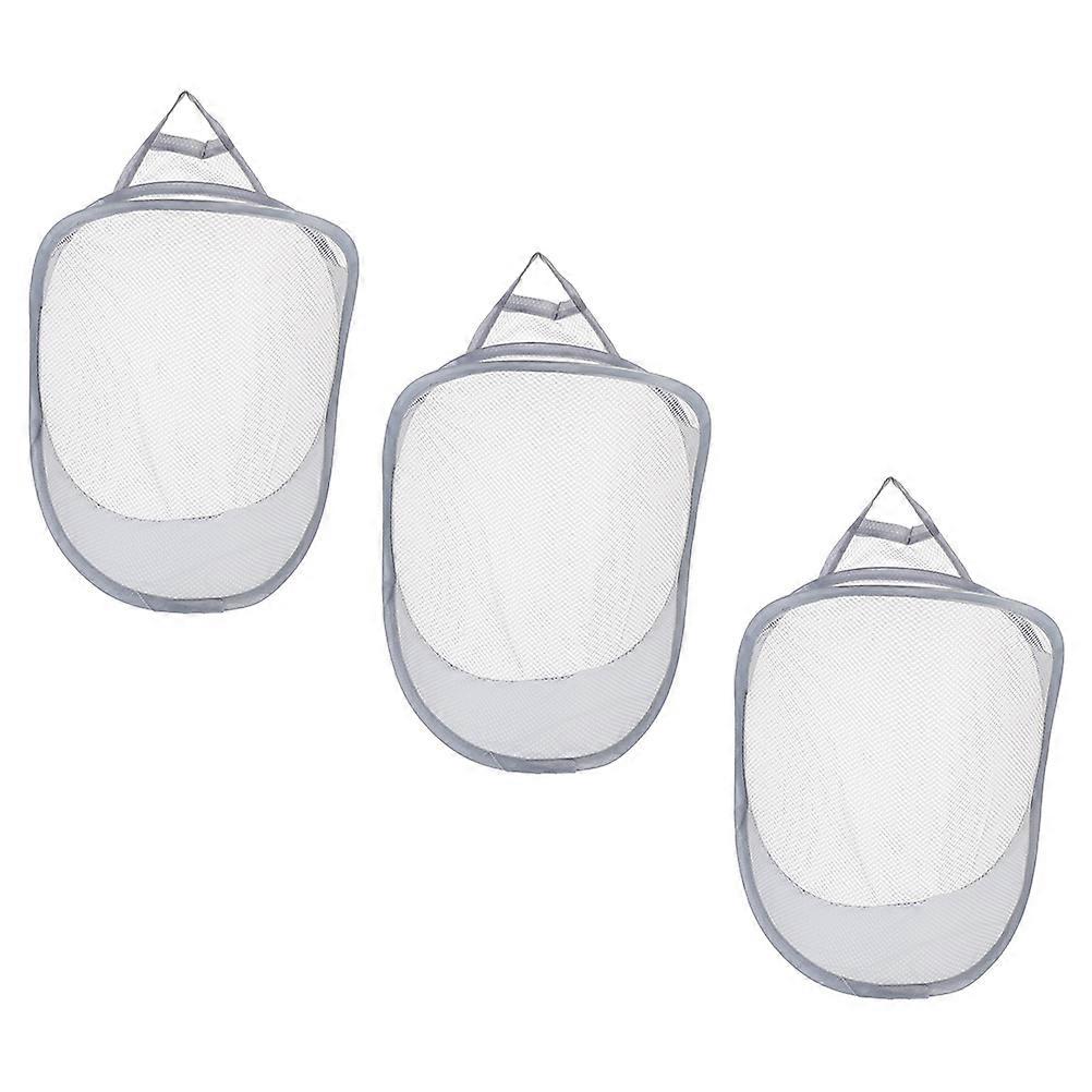 Grey Foldable Laundry Hamper with Strong Polyester and Iron Material for Home Storage 3pcs