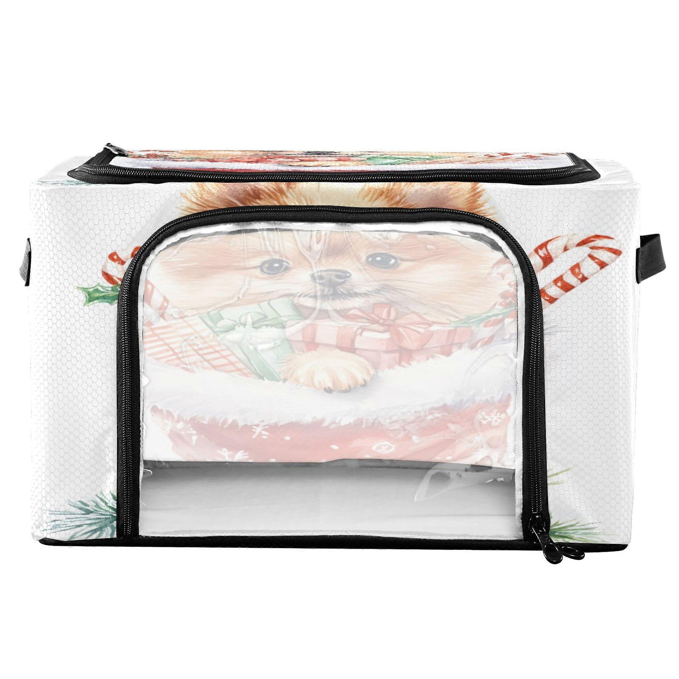 30L Foldable Storage Box with Metal Frame, Dual Opening Clothes Organizer Bin with Clear Window and Handles for Seasonal Clothing