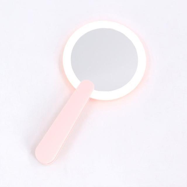 Portable Makeup Mirror Handle Led Vanity Mirror Usb Small Mirror With Light