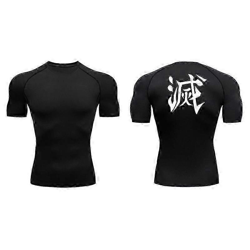 Demon Slayer Print Compression Shirts For Men Gym Workout Fitness Undershirts Short Sleeve Quick Dry Athletic Tees T-shirt Tops