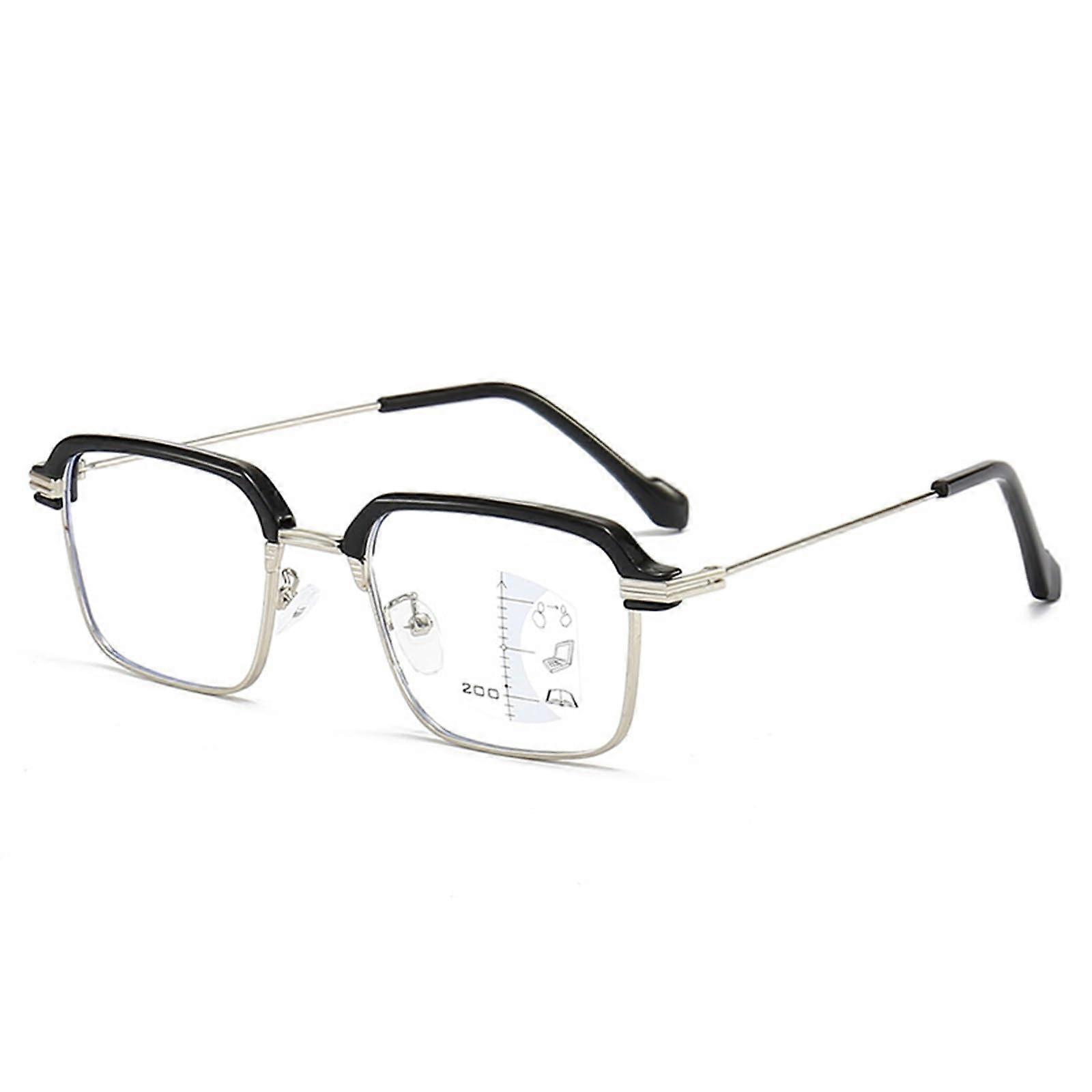 Progressive Reading Glasses for Men Large Frame Blue Light Blocking Anti Glare Silver 2.5x