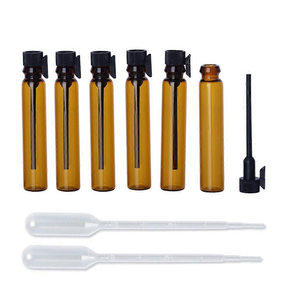 100pcs Amber Glass Perfume Sample Bottles 1ml Refillable Essential Oil Vials with Black Caps