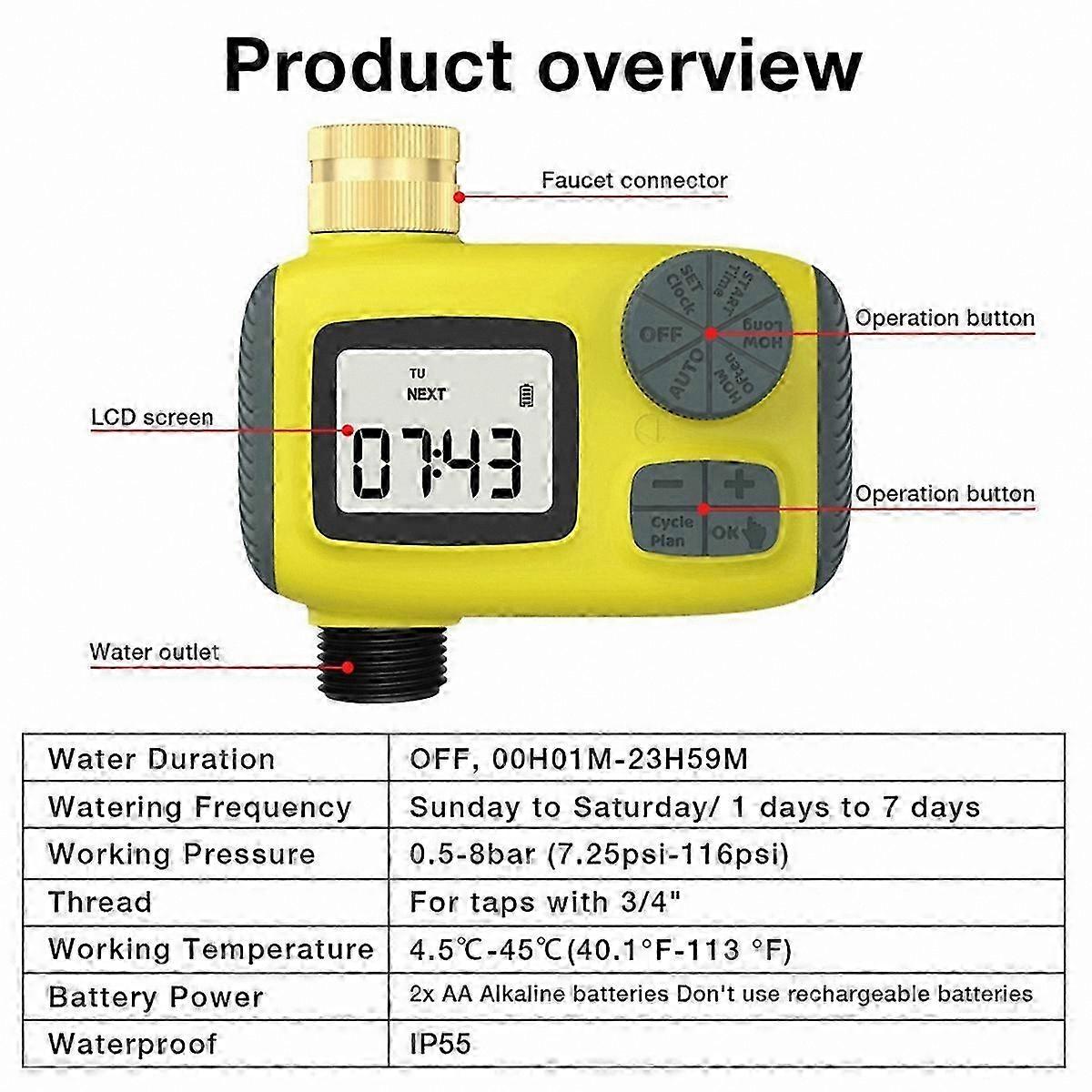Programmable Water Timer for Outdoor Garden Irrigation System with Single Outlet Connection