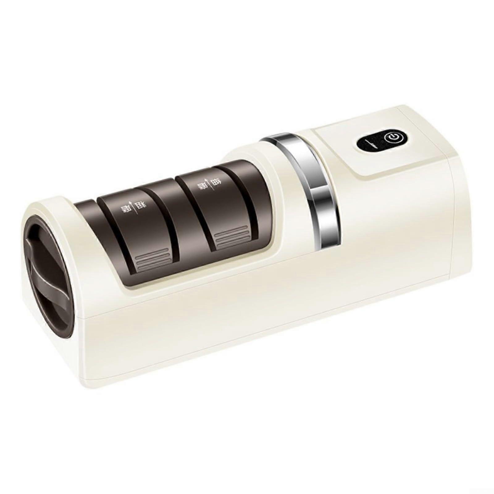 Electric Knife and Scissors Sharpener Dual Slot Design for Kitchen with Continuous Smooth Operation Beige