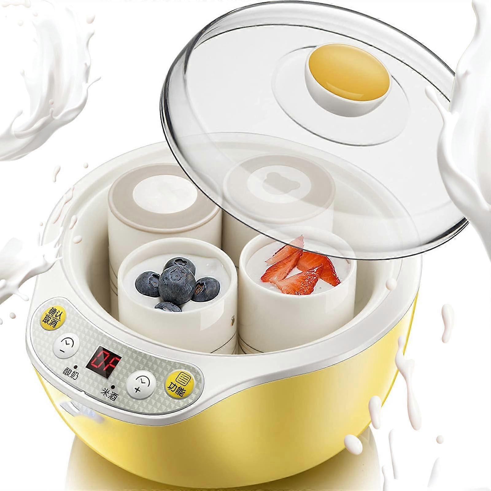 Electric Yogurt Maker 1000ml with 4 Ceramic Cups, LED Display, Precise Temp Control and Timer