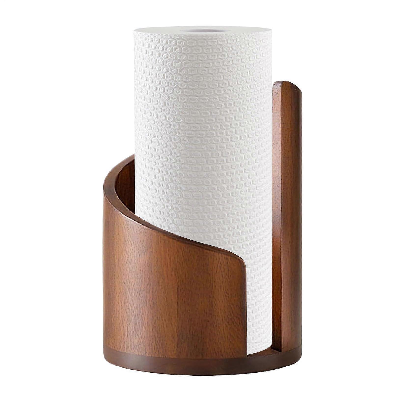 Paper Towel Holder Solid Wood Stand with Metal Rod for Kitchen Countertop Quick Access