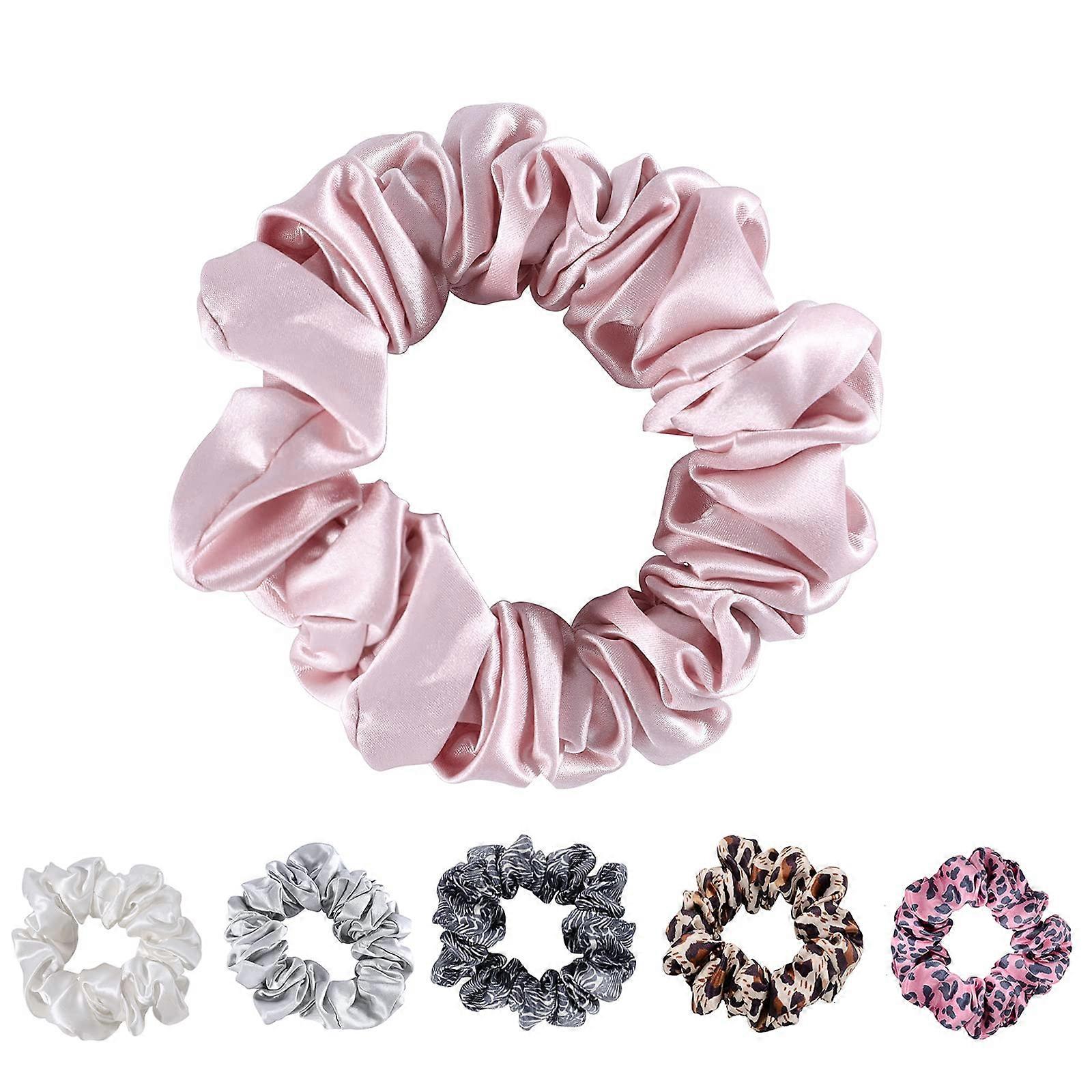 Silk Scrunchies 22 Momme Mulberry Silk Hair Ties Large AntiCrease for Curly Hair 3pcs Pink