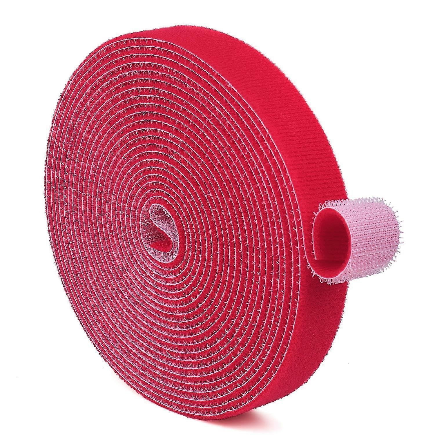Hook and Loop Tape Roll Red Nylon 15ft Self Adhesive Reusable Cable Ties for Custom Length Cutting