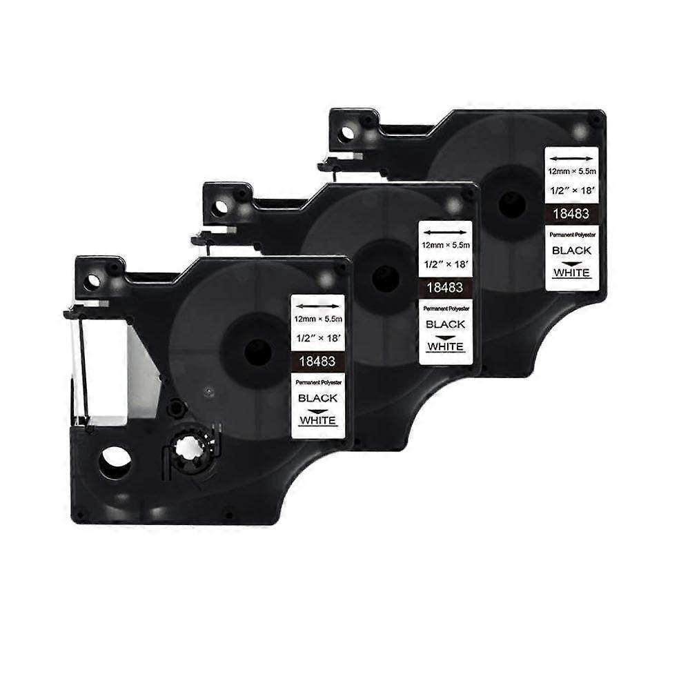 Label Maker Tape 3Pack 12mm Black on White Polyester, Compatible with 4200 5000 5200 6000