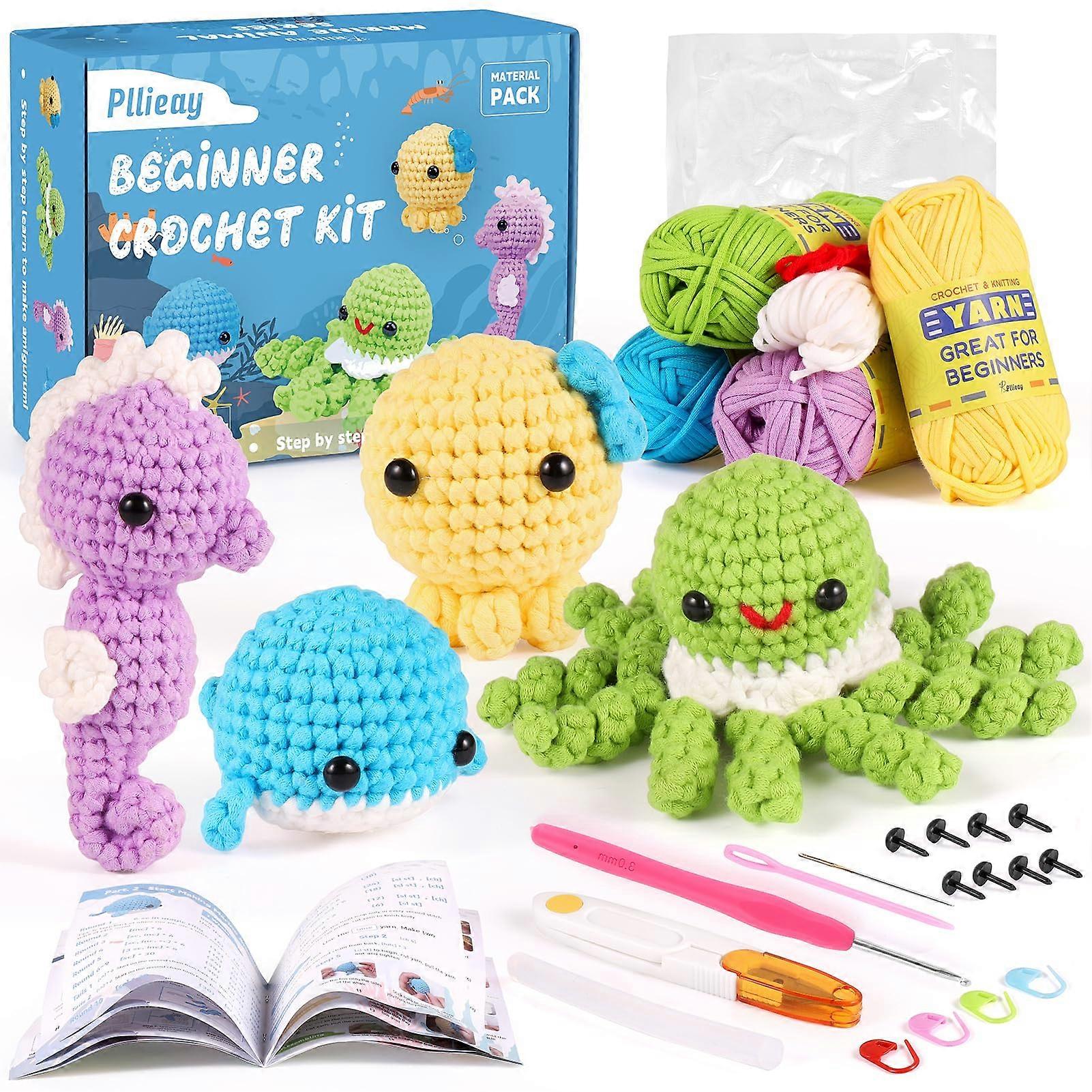 Crochet Kit for Beginners with StepbyStep Tutorials, 4 Adorable Sea Animal Designs, Complete Starter Set