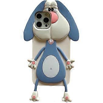 Silicone Case for iPhone 16 Cute 3D Cartoon Bunny Bucktooth Blue Soft Cover with Drop Protection Design