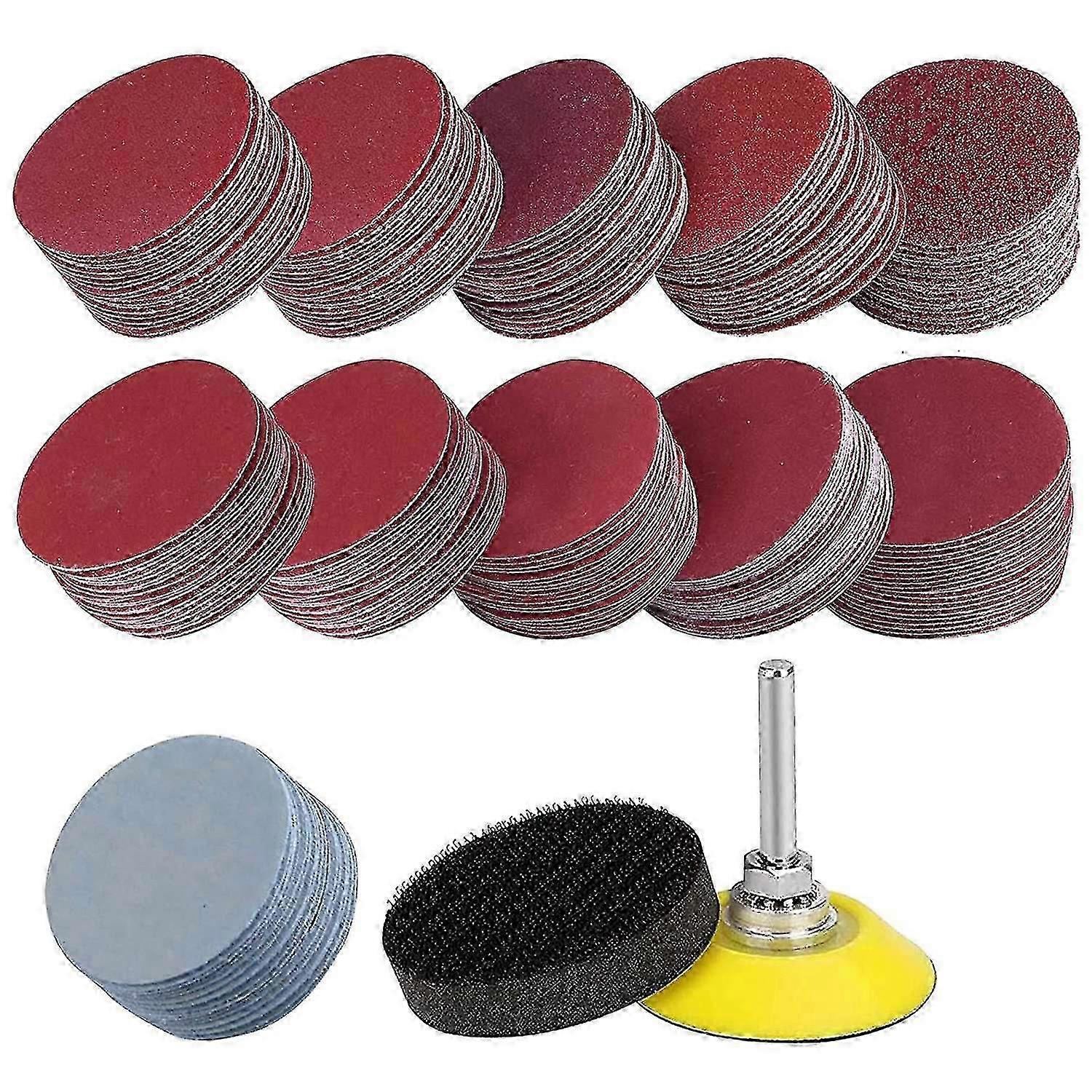 200pcs 50mm Hook & Loop Sandpaper Discs with Multi Grits for Smoothing
