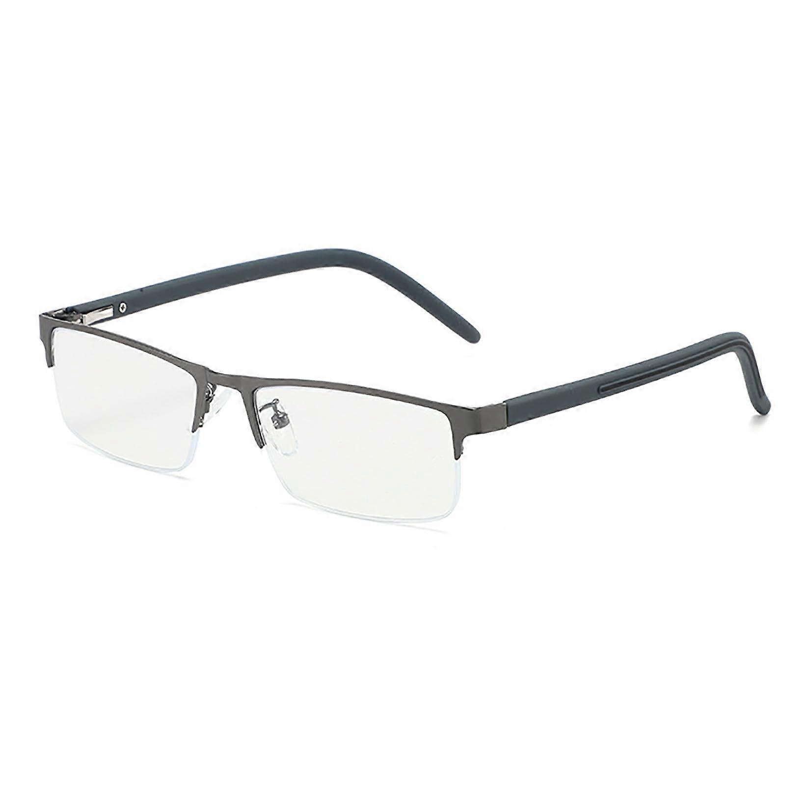 Men's Half Frame Reading Glasses 2.5 Gray, Blue Light Blocking Computer Readers with Spring Hinges