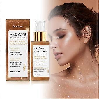OceAura Bronzer Body Shimmer Oil, Shimmer Bronzer Liquid Rose Gold High Gloss Oil Waterproof Moisturizing Massage