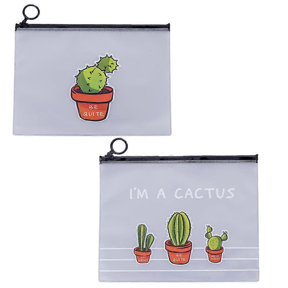 Cactus Pattern File Organizer Clear Zipper Bag for Document Storage 2Pcs