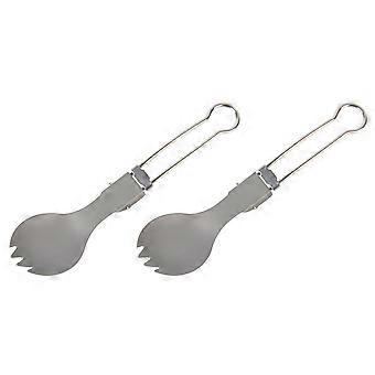 2Pcs Folding Sporks Outdoor Camping Tableware Folding Fork Dual Spoon Fork