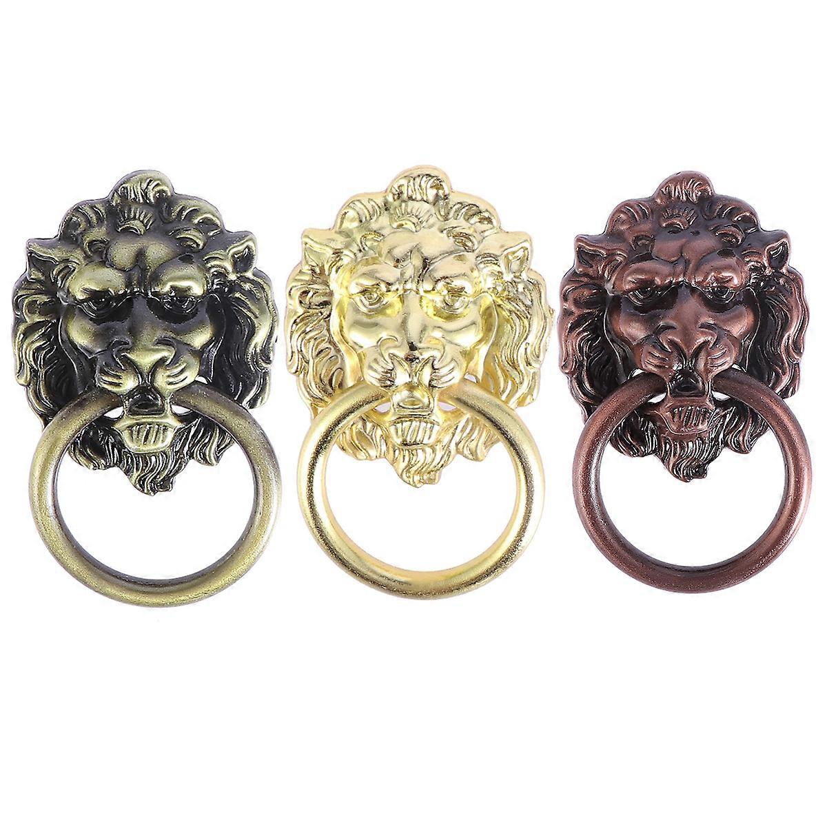 6pcs Drawer Cabinet Lion Head Pull Handle Knobs with Drawer Ring Door Rings Pull Handle Knobs for Home Bronze