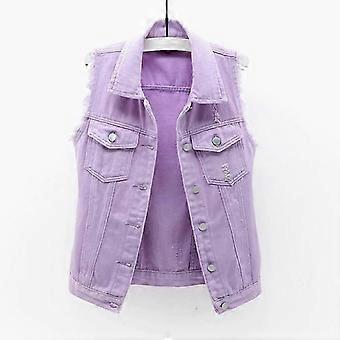 Colete Feminino Curto e Tamanho Cru Jaqueta Sem Mangas Buraco Quebrando Cardigan M roxo