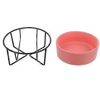 Pink Ceramic Pet Bowl Protective Pet Feeder Bowl with Stand 2Sets