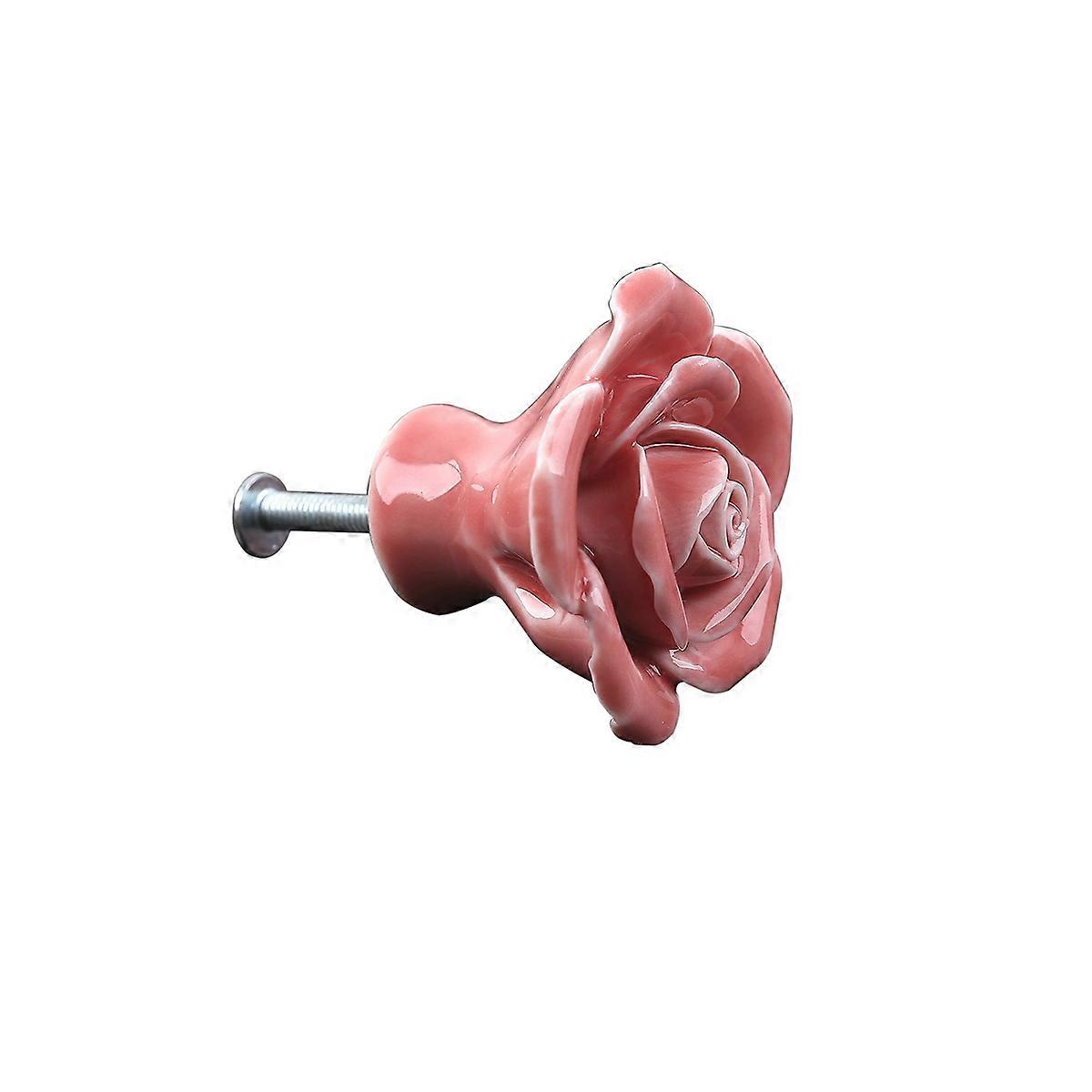 8pcs Rose Shaped Ceramic Kitchen Cupboard Cabinet Drawer Door Knobs Pull Handles (Pink)