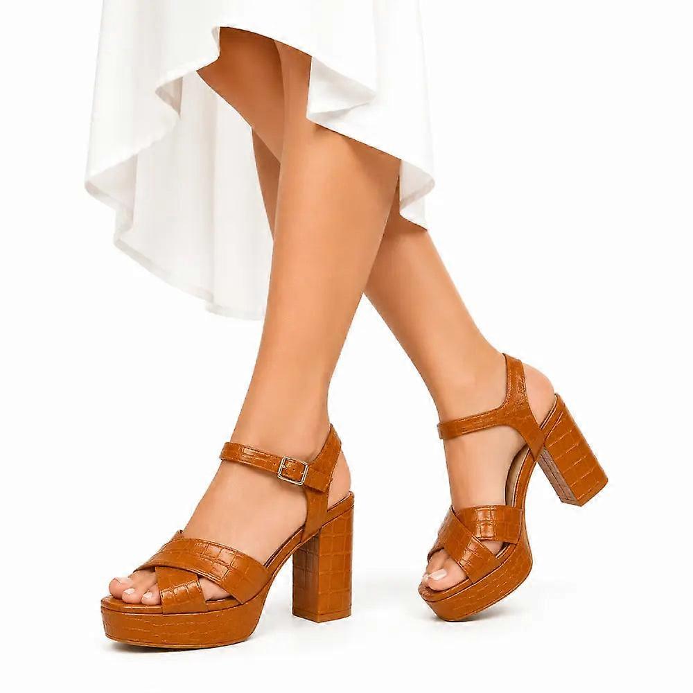 Ankle Strap Crocodile Shoes Platform Heel Size 33-43