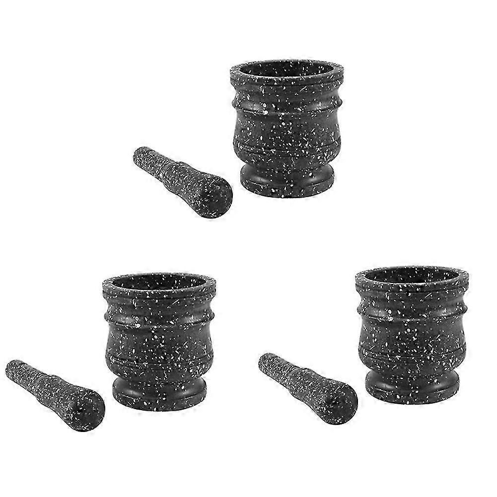 3set Granite Pattern Pestle Set Stone Herb Spice Grinder Solid Grinder Cooking Set