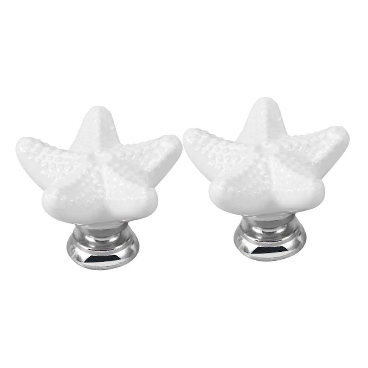 2pcs White Star Shaped Ceramic Drawer Knobs Vintage Cabinet Pulls Set, 3.5X3.5CM, Easy Bolt Install