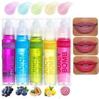 5pcs Roll On Lip Gloss Set, Glitter Lip Gloss Set com sabor de fruta, Lip Gloss, Jelly Lip Oil, Hidratante para crianças, adolescentes, não-tóxico