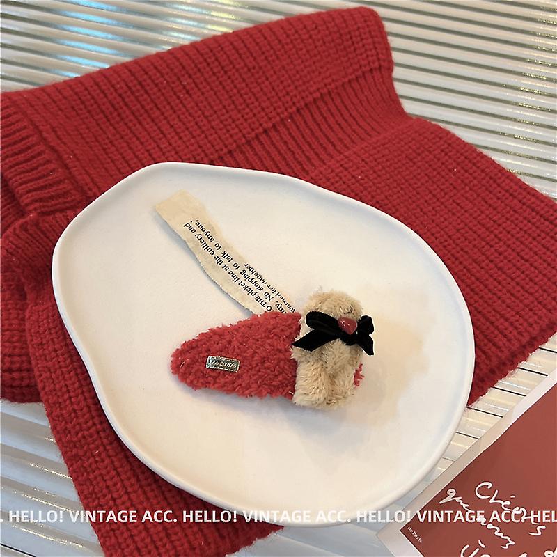 Uusi punainen hiusneula, makea ja ihana tyttötyyli, Liu Clip, muhkea karhu sivulla, monipuoliset hiusneulatarvikkeet