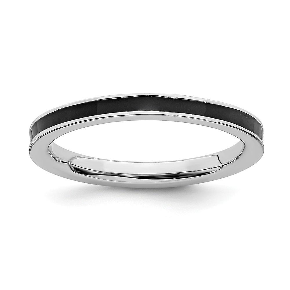 925 Sterling Silver Polished Stackable Black Enameled 2.25mm Ring Stackable Ring for Women - Ring Size: 5 to 10