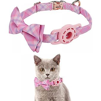 Airtag Cat Collar,Premium Soft Silicone Airtag Holder with Breathable Nylon Pet Collar for Apple Airtag Tracker(Pink)