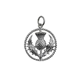 Silver 19mm Scottish Thistle Pendant with a twisted wire...