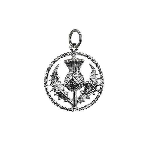 Silver 19mm Scottish Thistle Pendant with a twisted wire surround