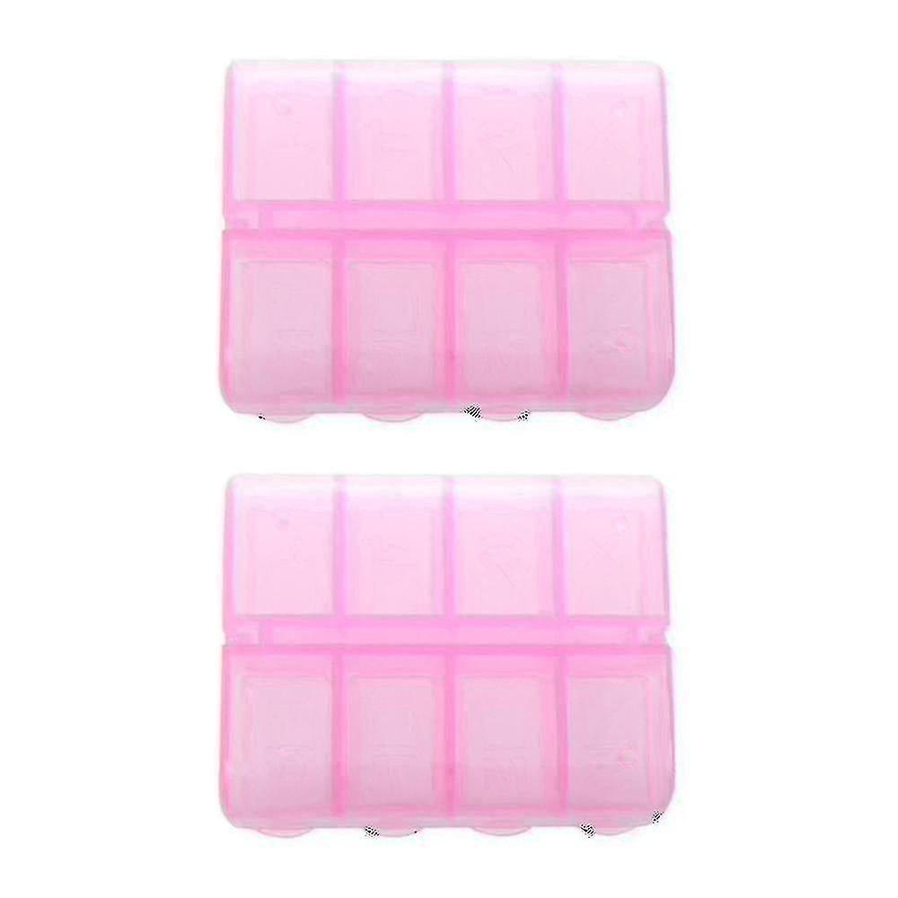 2x Plastic Rectangle 8 Compartments 7 Days Medicine Pill Box Pink