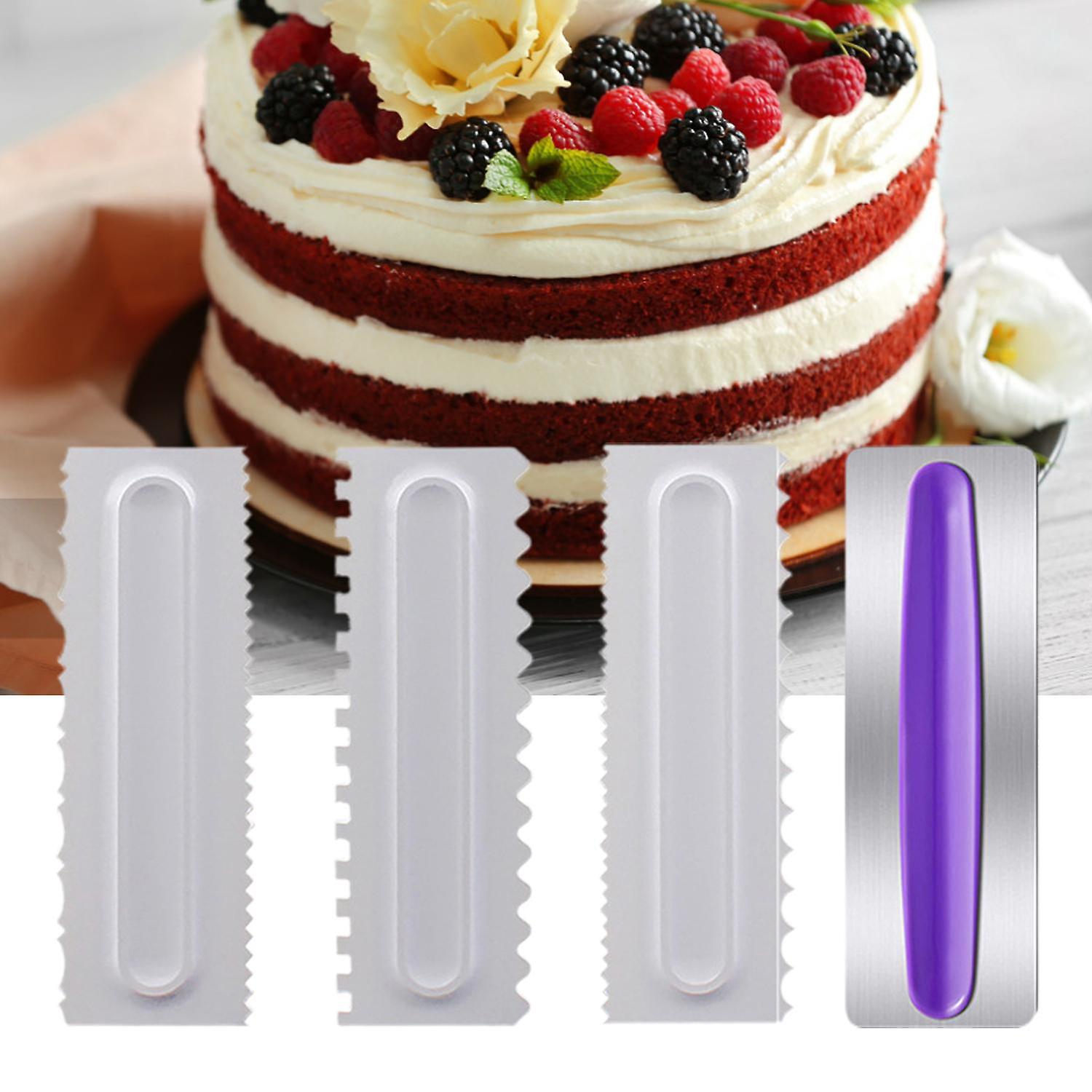 ZHOUBA 4Pcs/Set Cake Smoother Scraper Creative Simple DIY Cake Cream Spatula Comb for Bakery