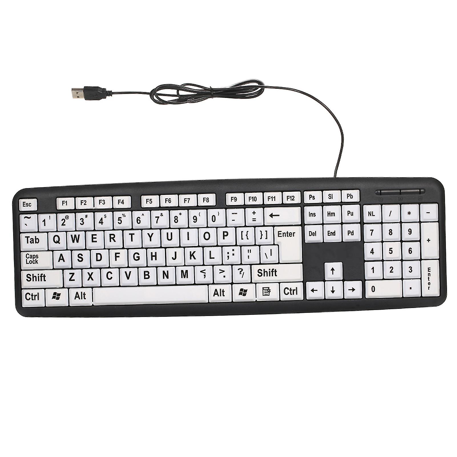 Usb Wired Keyboard For Low Vision Users With Large White Keys Black Letters For Old Men
