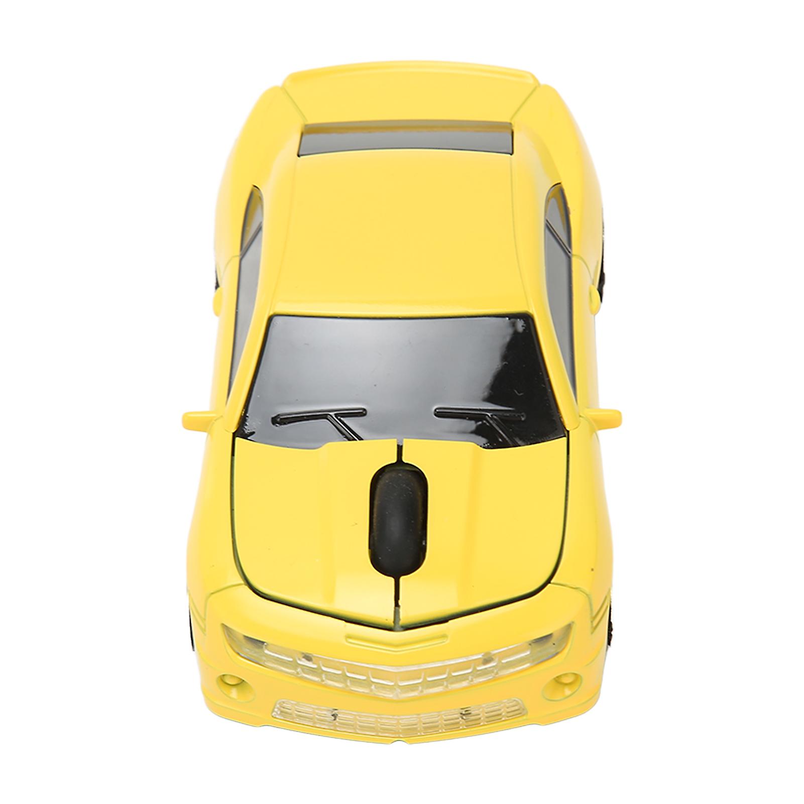 Race Car Wireless Mouse Sports Car Computer Mouse 2.4 GHz LED Light 1600 DPI Optical Sensor for OS X PC Yellow 