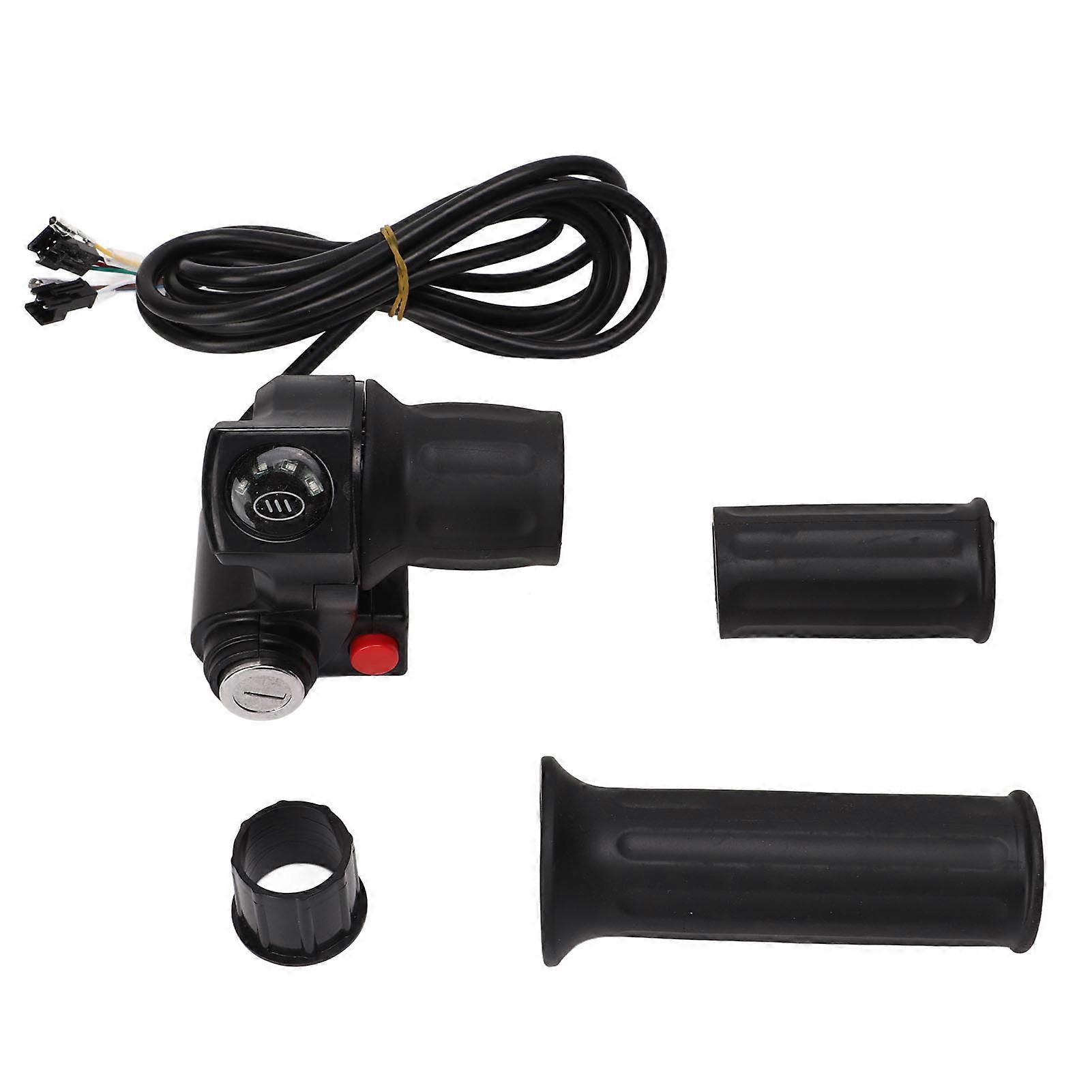 Electric Bike Throttle Grip 4 Lights Half Lock Speed Twist Throttle Grips with Keys for 48V Modified Bike SM Interface