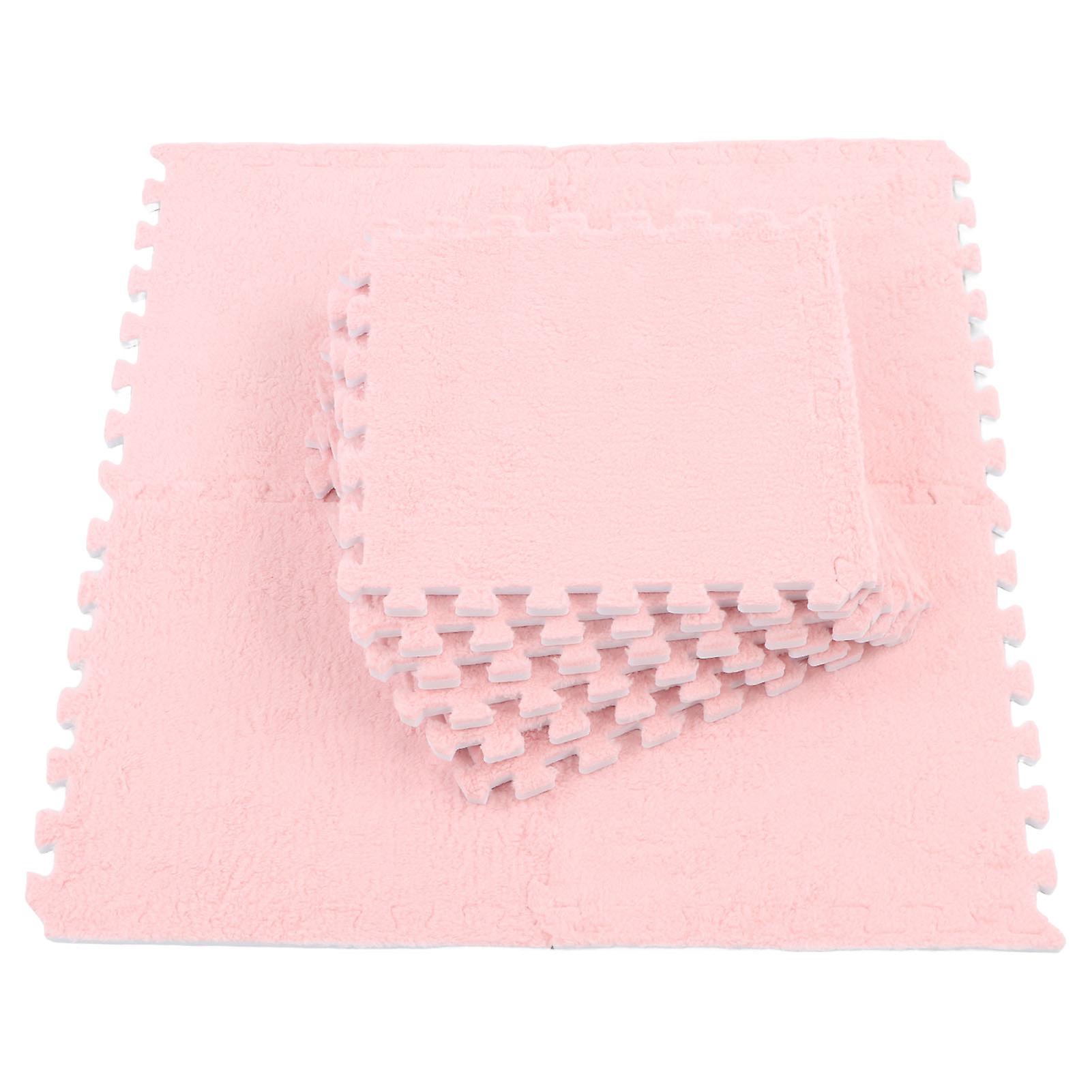 10pcs Plush Foam Floor Mat Soft Thick Split Joint Interlocking Plush Foam Rug for Room Floor Pink 