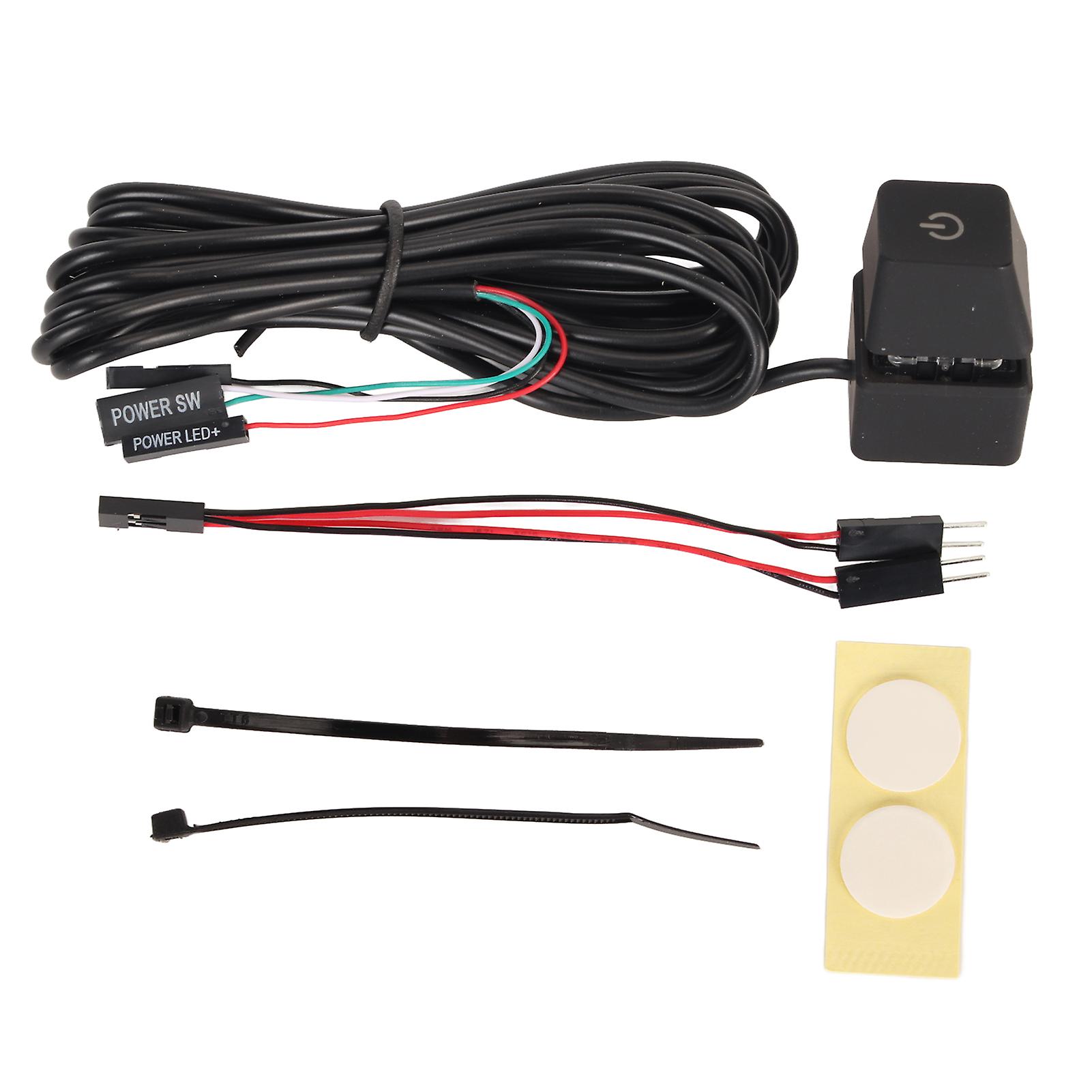 PC Power Switch, Blue Switch, Mechanical Key, Backlit, Plug and Play, PC Power Button for Desktop, Office, Gaming, Green Light, 2m Cable