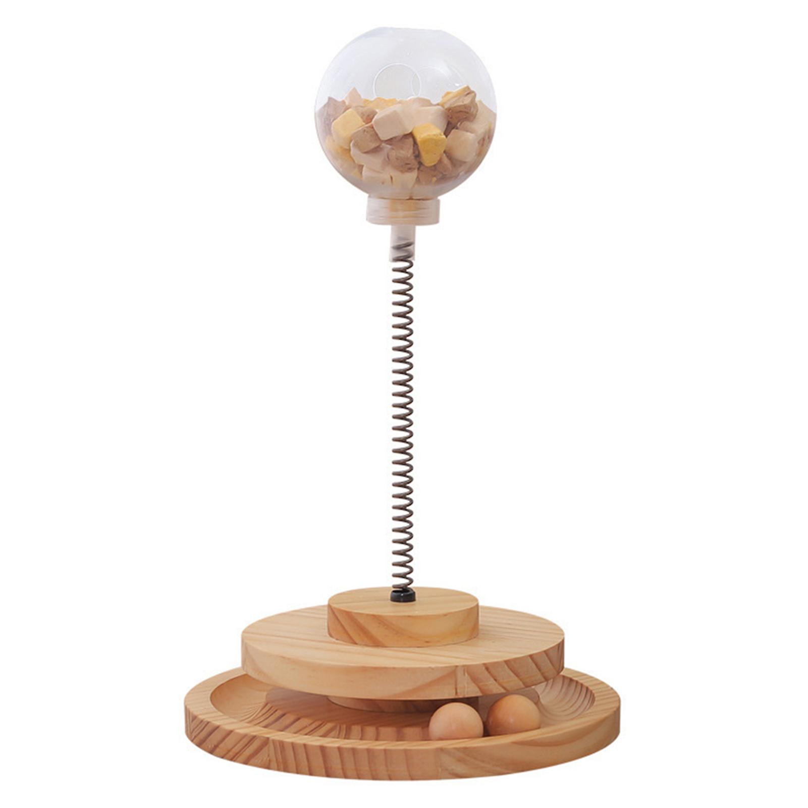 Funny Cat Toy with Spring Leaking Food Ball Wooden Cat Decompression Toy
