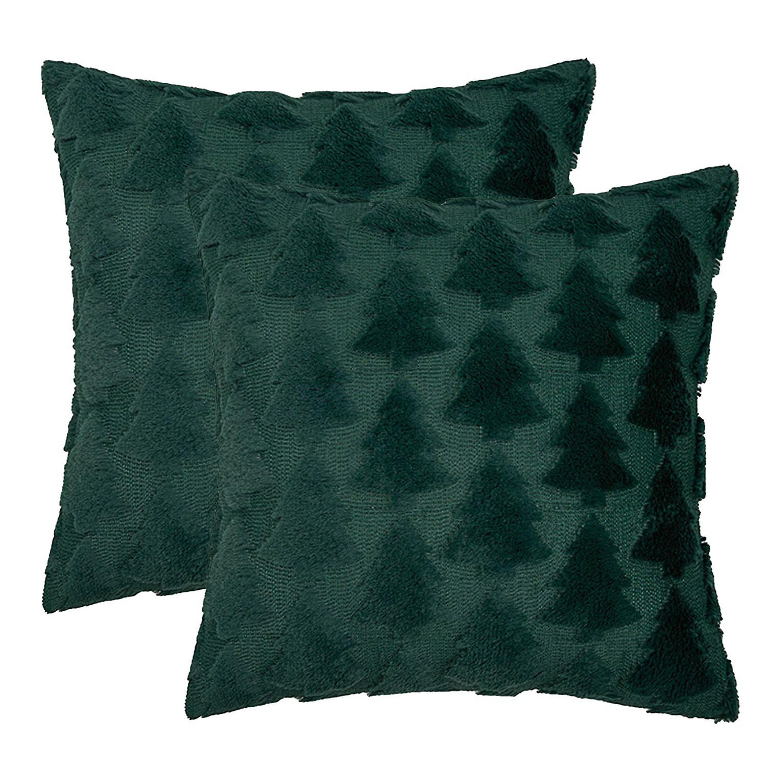 2Pcs Throw Pillow Cover Easy to Clean Christmas Plush Pillow Case Xmas Tree Pattern Pillowcase for R