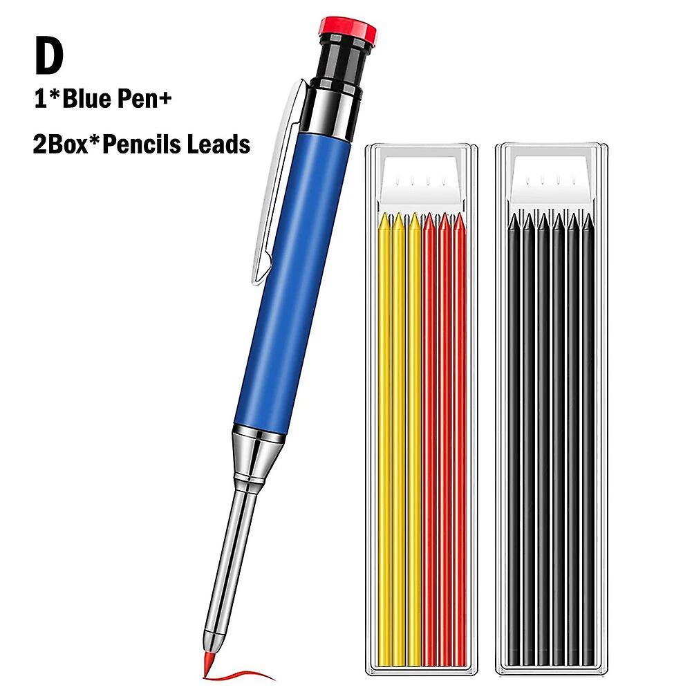 Solid Carpentry Pencil Set with 6 Refill Tubes Built-in Deep Hole Sharpener Automatic Pencil Wood Marking Marker~9633