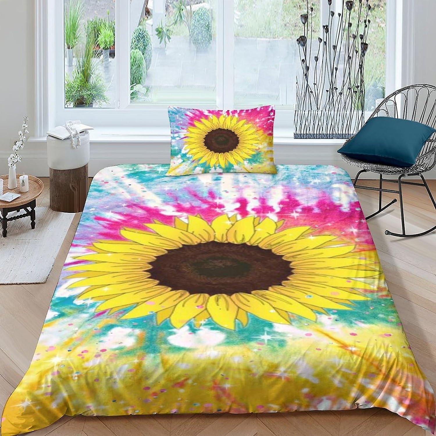ARIJORJA sunflower Duvet Cover Double color Pattern Bedding Set Soft Lightweight Microfiber color Quilt Cover with Zipper Closure Single